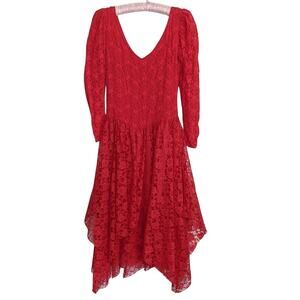 Halloween Lydia Beetlejuice Wedding Handmade Red Lace Boho Kerchief Hem